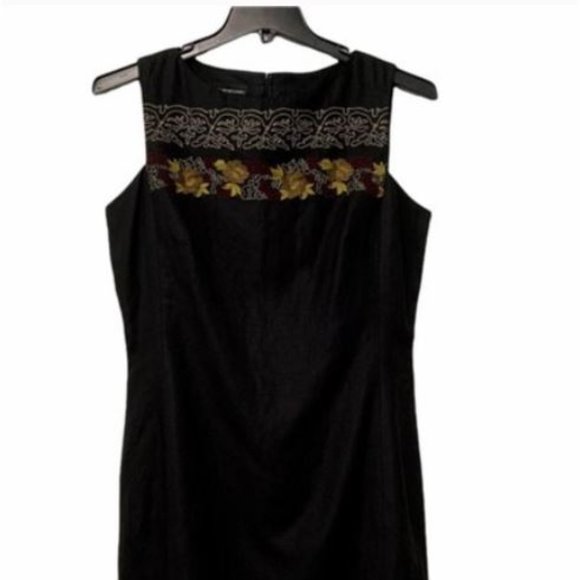 VTG Donna Morgan Black Midi Embroidered Dress sz14 - Picture 1 of 5